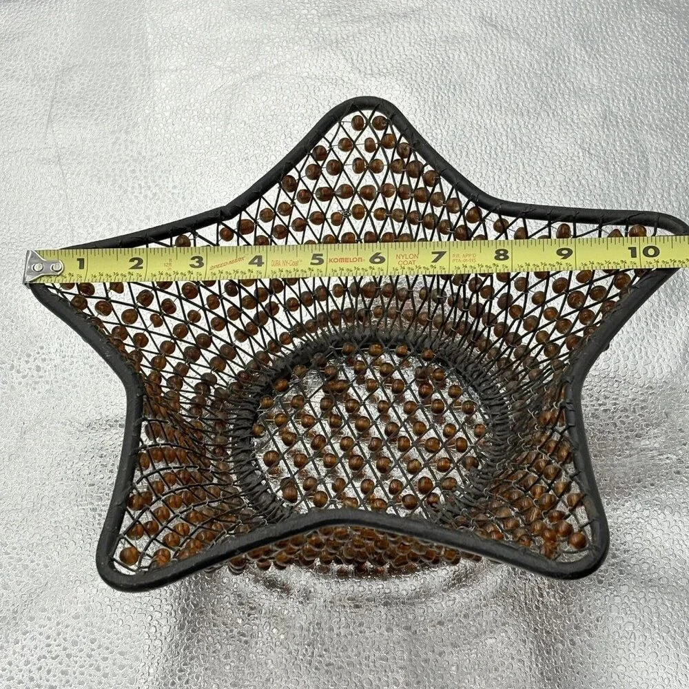 Black Metal Star Wire Basket Brown Beaded Bowl‎ Boho Farmhouse Decor Centerpiece